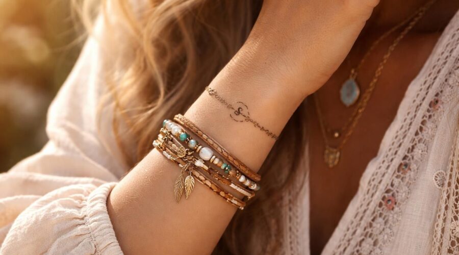 découvrez comment harmoniser un bijou bohème chic avec un tatouage bracelet à initiale pour sublimer votre style unique et tendance.