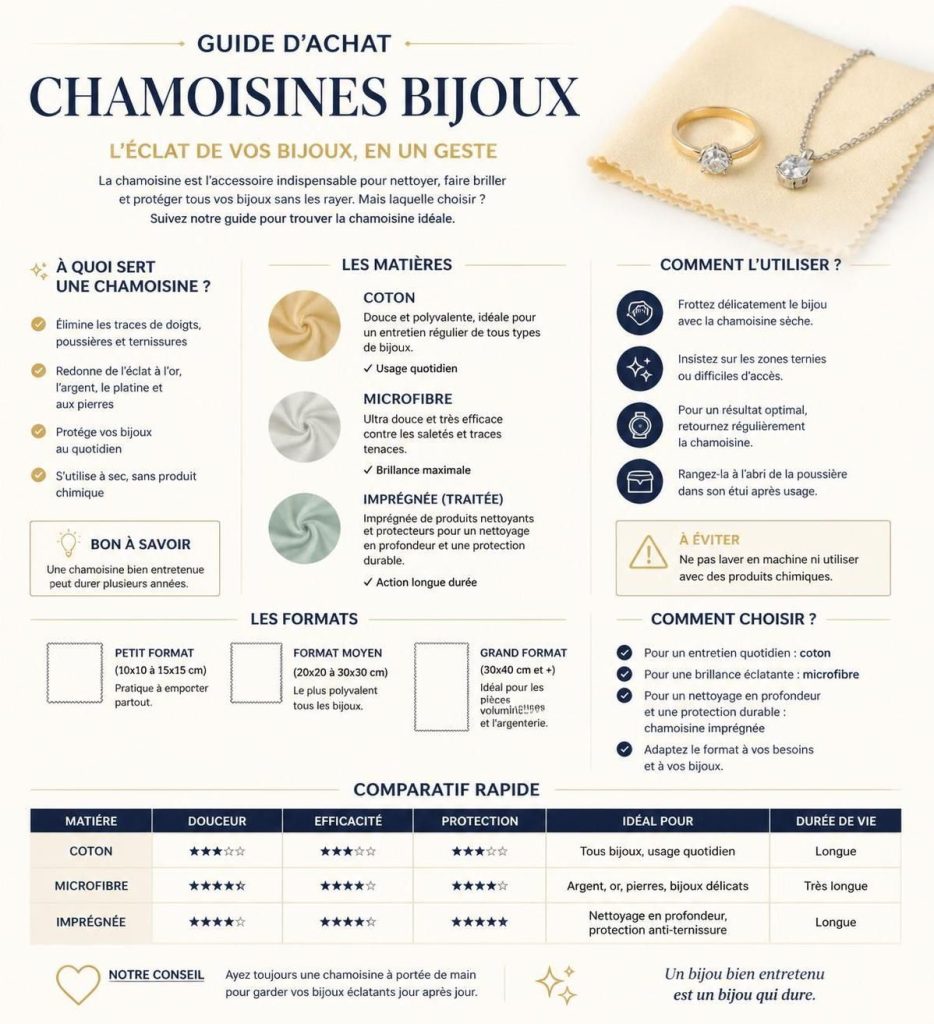 découvrez notre guide d'achat des chamoisines pour bijoux : conseils essentiels pour choisir et entretenir vos chamoisines afin de protéger efficacement vos bijoux.